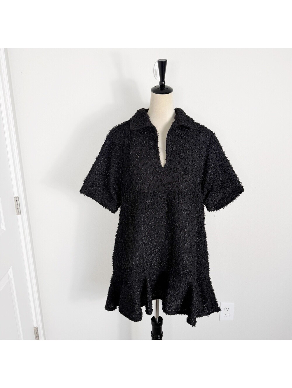 NWT Mable Black Tweed Baby Doll Mini Dress Womens Large Party Holiday